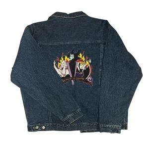 VTG Disney Catalog Villains Denim Jacket Embroidered Ursula Maleficent Rare L - Picture 1 of 11