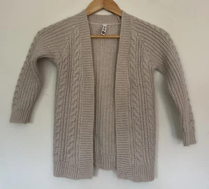 K-D Girls Knit Size 5 Cream Longline Cable Knit Waterfall Cardigan Open Casual - Picture 1 of 8
