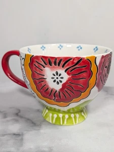 Dutch Wax Colorful Hand Painted Floral 16 oz Coffee Tea Cup Mug Pedestal  - Picture 1 of 9