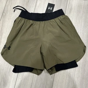 $70 MENS UNDER ARMOUR SHORTS VANISH PEAK WOVEN 2 IN 1 LINED 1378604-390 GREEN L - Picture 1 of 6