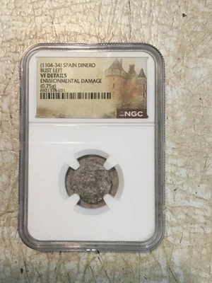 MEDIEVAL SPAIN Alfonso 1104 1134 Dinero NGC 2 SILVER & World Coin LOT 113 Gram - Image 1 of 4