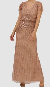 Adrianna by Adrianna Papell Womens Beige Beaded Flutter-Sleeve Gown Dress Size 4 - Picture 1 of 1