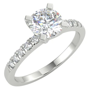 1.02 Ct Round Cut SI1/D Solitaire Pave Diamond Engagement Ring 14K White Gold - Picture 1 of 7