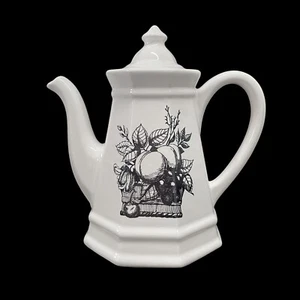 Pfaltzgraff Market Basket Teapot White Black Fruit 5 Inch Tall Retired - Picture 1 of 7