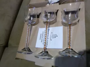NEW PartyLite Swirled Amber Trio Stemmed Crystal Votive Holders made in Romania - Picture 1 of 4