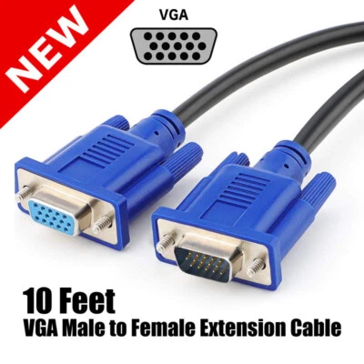 VGA Male to Female Extension Cable 10 feet 10 Foot 10 ft For TV PC Monitor SVGA - Image 1 of 2