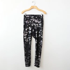 Floral Leggings Medium Black High Waist Stretch Yoga Activewear EMILY HSU USA - Picture 1 of 11
