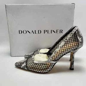 Donald J Pliner Malla Negro Plata Piel de Serpiente Punta Tacones Perie M3 Bomba 38.5 - Imagen 1 de 12