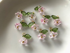 beautiful 10pcs  glass Czech bells flower with acrylic leaf charms lot A7