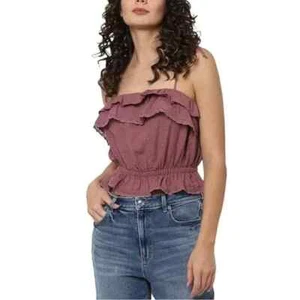 American Eagle Tie-Strap Crop Tank Top Lg Cottage Festival Cowgirl Eyelet Linen - Picture 1 of 16