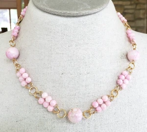 Hong Kong Acrylic Hot Pink Splatter Bead Gold Tone Choker Necklace 19" Bag w/Tag - Picture 1 of 6