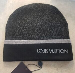 Louis Vuitton Beanie Black Gray Knit Caps Monogram Toque Touque Tuque Fast Ship