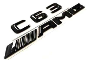 BLACK C63 + AMG REPLACEMENT FOR MERCEDES REAR TRUNK EMBLEM BADGE LETTER DECAL - Picture 1 of 2