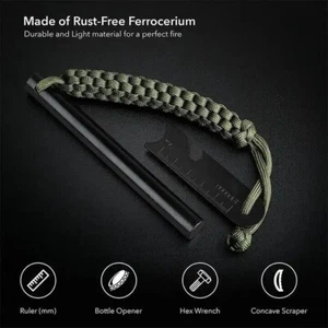 HUGE 5 x 1/2" FERRO ROD Fire Starter Survival Striker Flint + Emergency Paracord - Picture 1 of 14