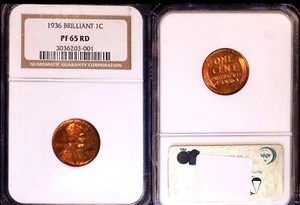 1936 BRILLIANT 1C- NGC PF 65 RD PURE RED LINCOLN WHEAT SMALL CENT - Picture 1 of 1