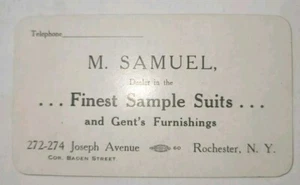 Vtg Rochester NY business Card Antique trade M. Samuel Gents Fine Suits Sample - Picture 1 of 4