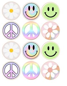 Juego de 12 adornos para galletas pastel flower power, papel comestible, cupcakes ELIGE EL TAMAÑO - Imagen 1 de 4