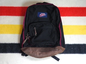 VTG 90s Nike Black Brown Suede Jansport Style School Daypack Backpack Logo - Picture 1 of 7