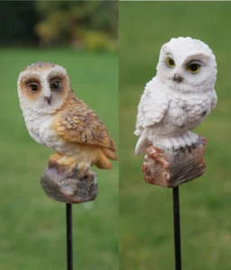White Owl On Stake Ornament Statue Sculpture Garden Patio Animal Bird Decor Gift - Picture 1 of 12