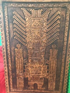 Panel artístico vintage tallado a mano de cuero tallado a mano dieta maya inca con serpientes ~ 23x15 - Imagen 1 de 8