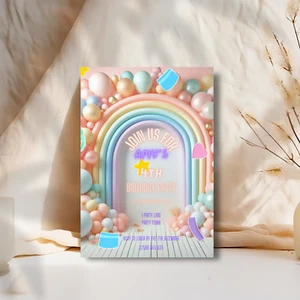 Personalisierte Mädchen Regenbogen Party Einladungen Mädchen Kinder - Bild 1 von 2