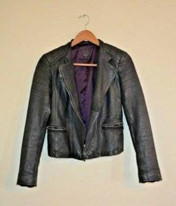 GAP 100% GENUINE LEATHER Black Moto Motorcycle Quilted Biker Jacket XS X-Small - Picture 1 of 12