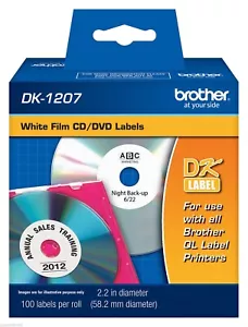 Brother DK1207 Weiß CD DVD Etiketten für QL710N, QL-710N Etikettendrucker - Bild 1 von 1