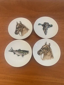 4 small 4 inch plates Japan, horse, duck, trout VINTAGE - Picture 1 of 3