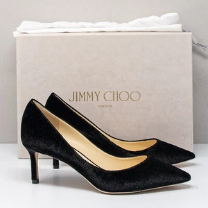 Jimmy Choo Romy 60, Size 37 EU (7 US) Lizard Printed Black Velvet Heels - Picture 1 of 8