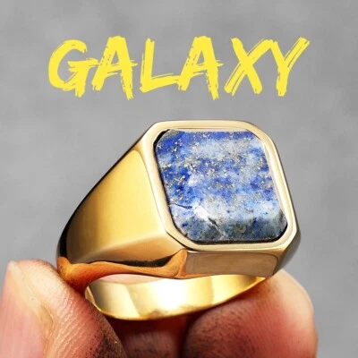 Lapis Lazuli 石银河星空男士戒指不锈钢治疗首饰 — 第 1/4 张图片