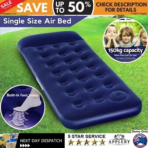 Single Inflatable Blow Up Air Mattress Bed with Rapid Inflate Built-in Foot Pump - Picture 1 of 13