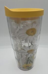 Tervis Tumbler 16 Oz White Daisies Yellow Sunflowers With Yellow Lid Venice