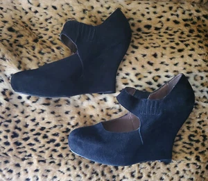Bacio 61 "Piccolo" Black Real Suede Mary Jane Platform Wedges, goth NIB, Sz 9 - Picture 1 of 10
