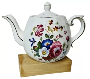 ELLGREAVE IRONSTONE TEEKANNE ENGLAND 50er PINK WEISS BLAU FLORAL HOLZ & SÖHNE #894 - Bild 1 von 14