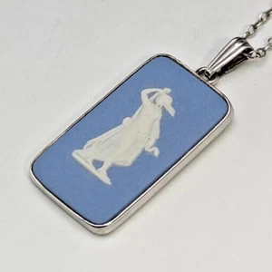 Vintage Wedgwood Jasperware Sterling Silver Pendant Necklace 1970s ENGLAND - Picture 1 of 10