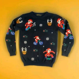 Primark Black Santa Bicycle Skateboard Video Game Christmas Sweater (Kids M) - Picture 1 of 10