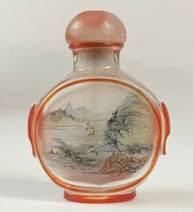 antique handmade Chinese peking glass carved stone reverse painted snuff bottle  - Picture 1 of 11