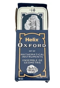 Helix Oxford Geometry Set Tin Box Mathematical Instruments Kit ---No Protractor - Foto 1 di 10