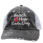 New Distressed Grey Beach Hair Kinda Day Ball Cap w/Embroidered Flip Flops