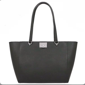 Ladies Michael Kors Tina Large Black And Silver Leather Tote Handbag BRAND NEW - Picture 1 of 5