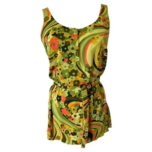 VTG 60s Catalina Flower Power Mod Bathing Suit w Bottom Belted Size 14 - Picture 1 of 16