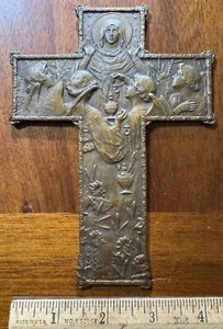 Vintage Antik Vergoldete Bronze Wandrelief Kreuz Gerolamo Cariati Medallik Kunst Schwer - Bild 1 von 4