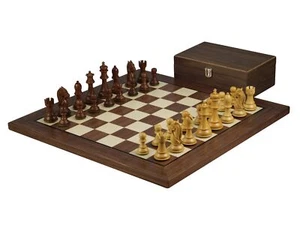 Walnut Chess Set 20 Inch With Helena Flat Chess Board and Weighted Sheesham King - Picture 1 of 11