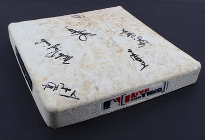 GRAIG NETTLES BOONE ZEILE HARRAH COLEMAN PAGLIARULO SIGNED YANKS GAME USED BASE - Image 1 of 4