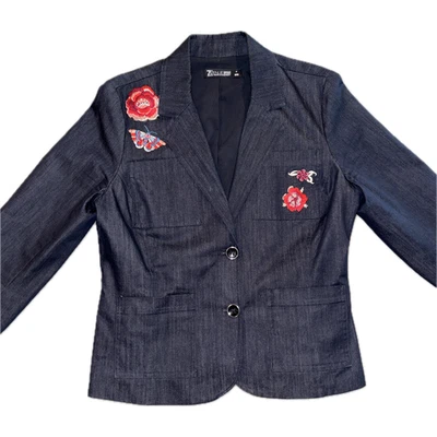 Chaqueta vaquera azul bordada mariposa floral 7th Avenue Design Studio para mujer M Foto 1 de 4