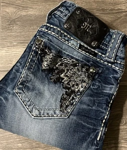 Miss Me Floral Embroidered Pocket LowRise Distressed Straight Jean SZ 25 (26x28) - Picture 1 of 15