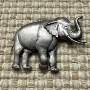 Vintage JJ Jonette signierte silberfarbene Elefant Glücksbrosche detailliert - Bild 1 von 7