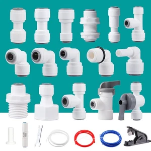 1/4" 3/8" Push Fit Connector Adapter Valve RO Fridge Water Filter Quick Fittings - Afbeelding 1 van 92
