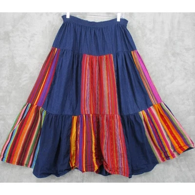 Aria Skirt Womens One Size Multicolor Boho Maxi Tiered Patchwork Southwestern - Image 1 of 4