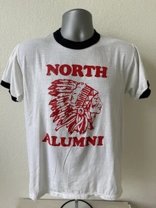 Vtg 80’s Ringer T Shirt Chief T Shirt Indian Native Fits M (tag L) North Alumni - Picture 1 of 7